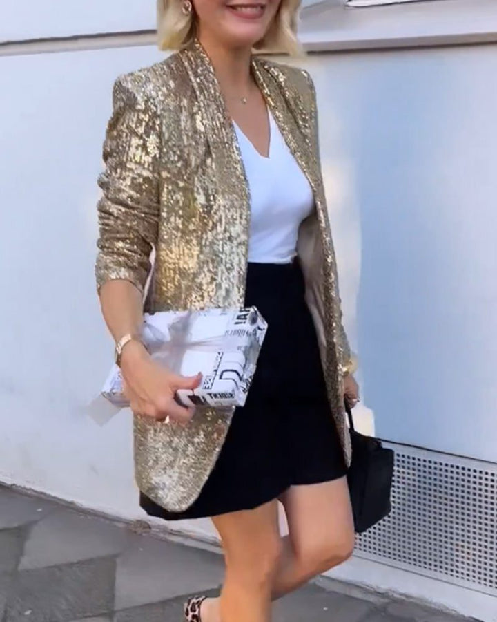 Myla | Langer Paillettenblazer mit offener Front für Damen