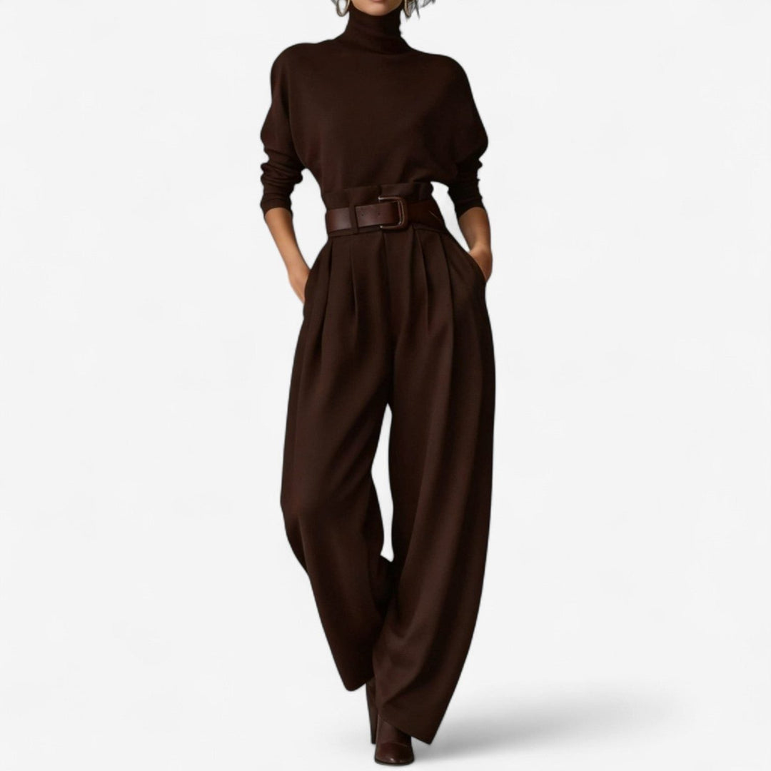 Oleander | Jumpsuit mit weitem Bein, Rollkragen und Gürtel für Damen
