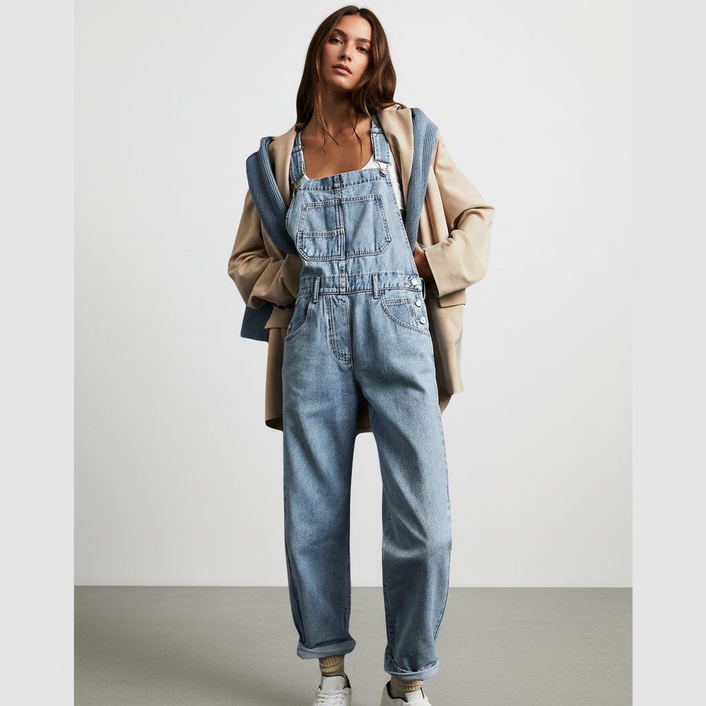 Posy | Lockere Jeans-Latzhose mit weitem Bein für Damen