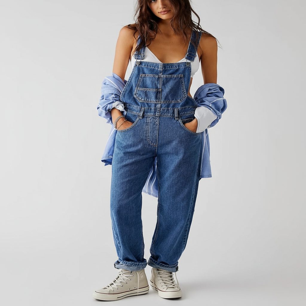Posy | Lockere Jeans-Latzhose mit weitem Bein für Damen