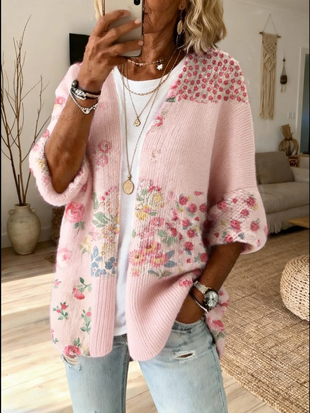 Qadira | Offene Patchwork-Strickjacke für Damen