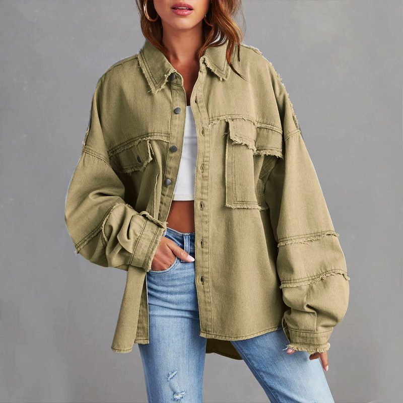 Rozenn | Oversized-Jeanshemdjacke mit Used-Details für Damen