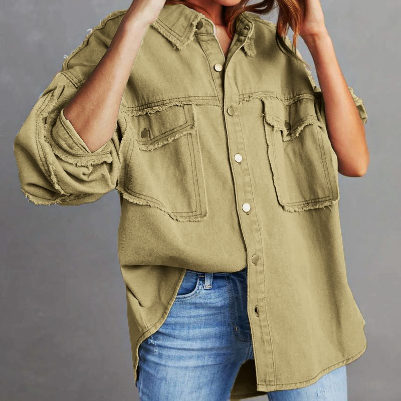 Rozenn | Oversized-Jeanshemdjacke mit Used-Details für Damen