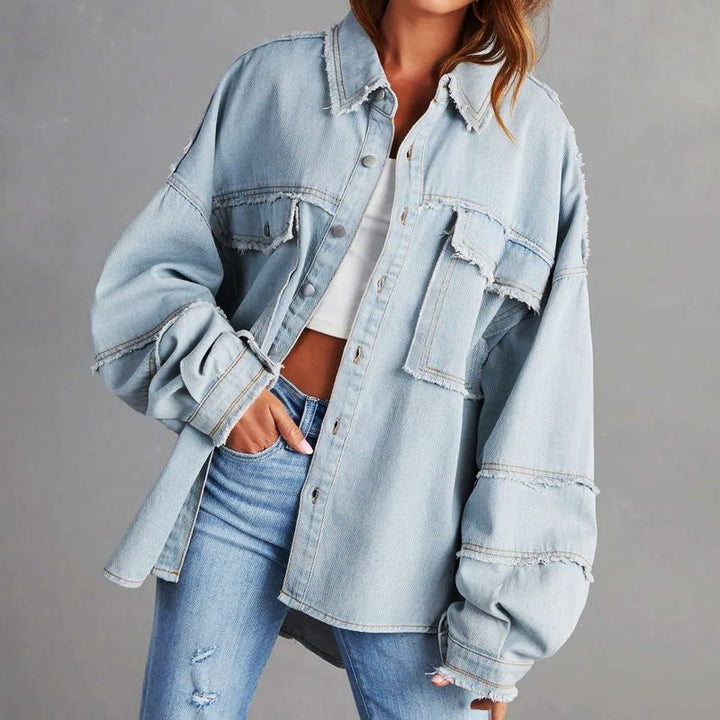 Rozenn | Oversized-Jeanshemdjacke mit Used-Details für Damen