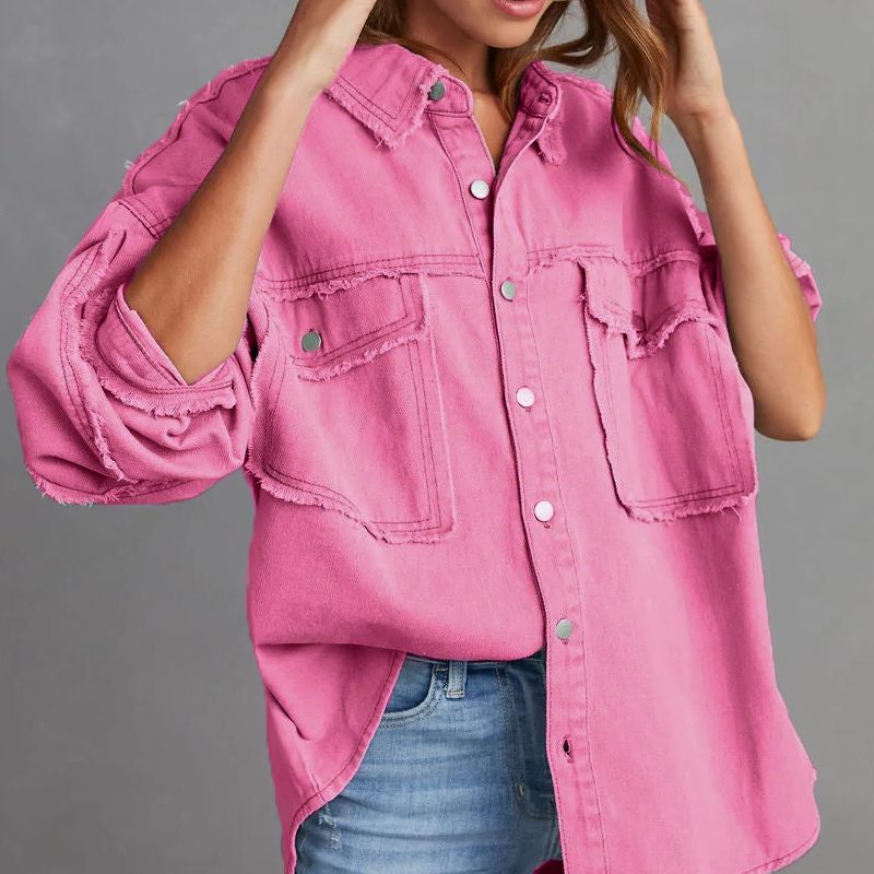 Rozenn | Oversized-Jeanshemdjacke mit Used-Details für Damen