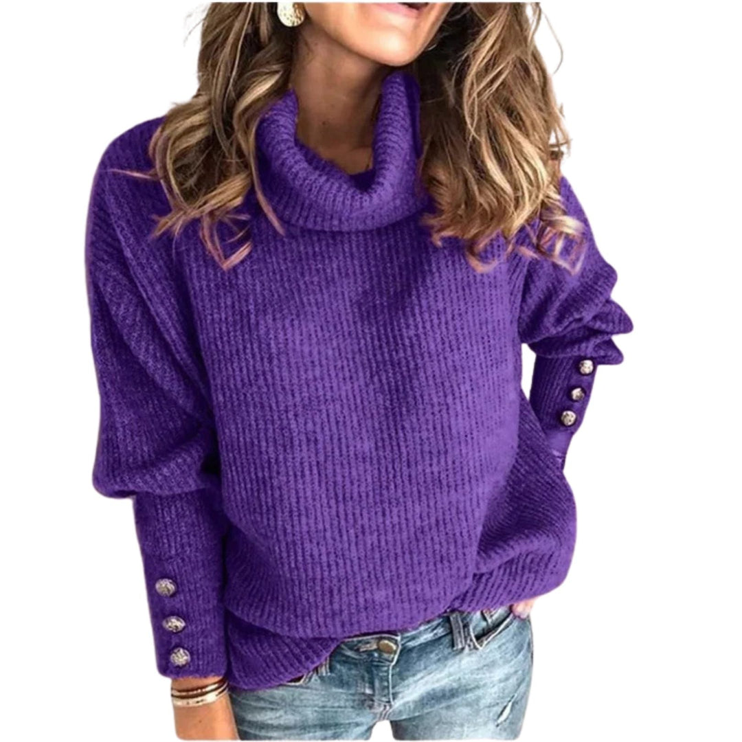 Shoshana | Rippstrickpullover mit Wasserfallausschnitt und Knopfmanschetten für Damen