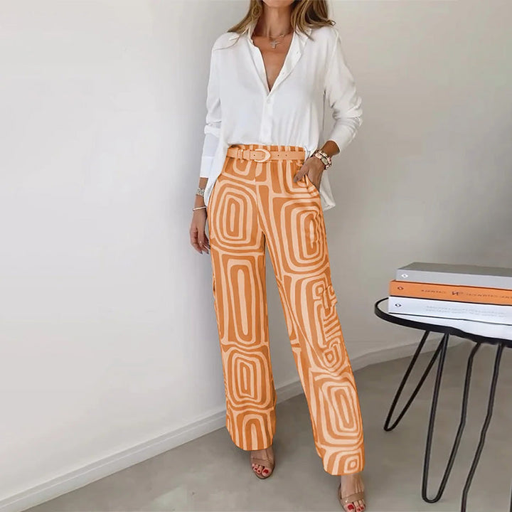 Radegonde | Set mit weisser Bluse und weiter Hose mit geometrischem Muster für Damen