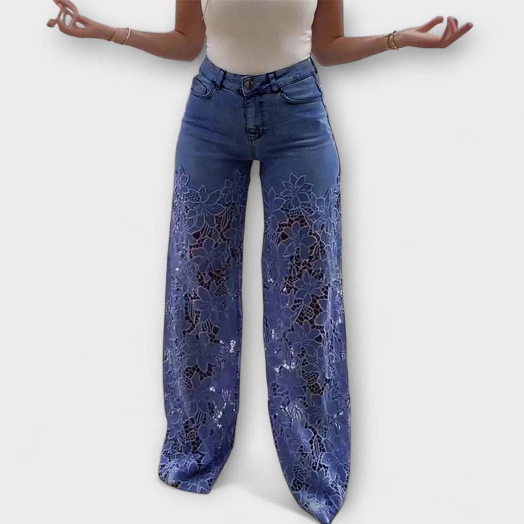 Trendige Spitzen-Patchwork-Jeans