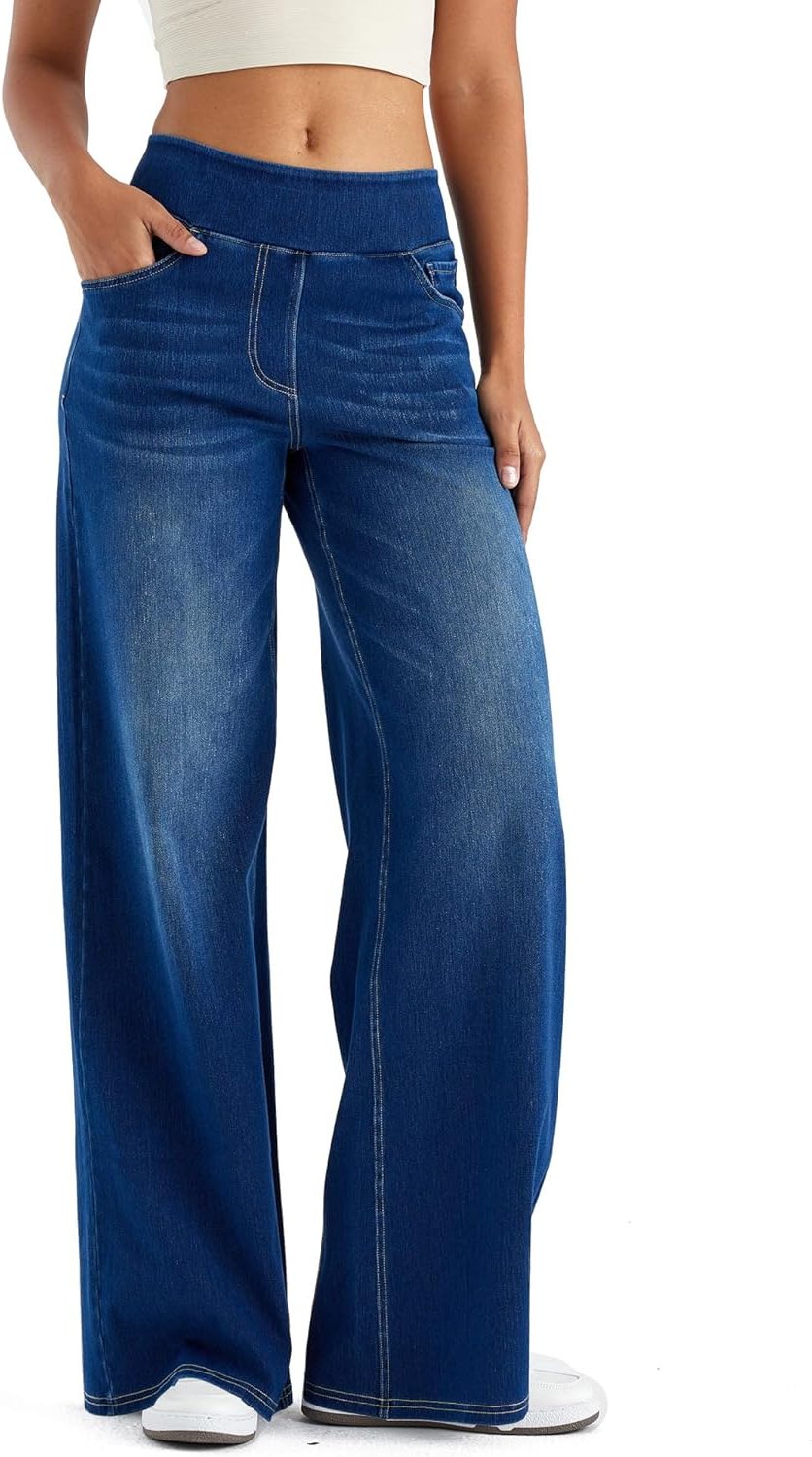 Thomasina | High-Waist-Jeans mit weitem Bein und Gummibund zum Hineinschlüpfen für Damen