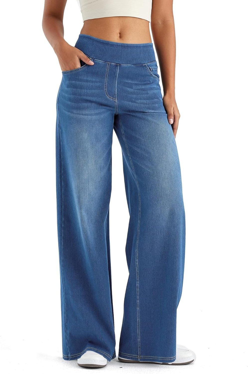 Thomasina | High-Waist-Jeans mit weitem Bein und Gummibund zum Hineinschlüpfen für Damen