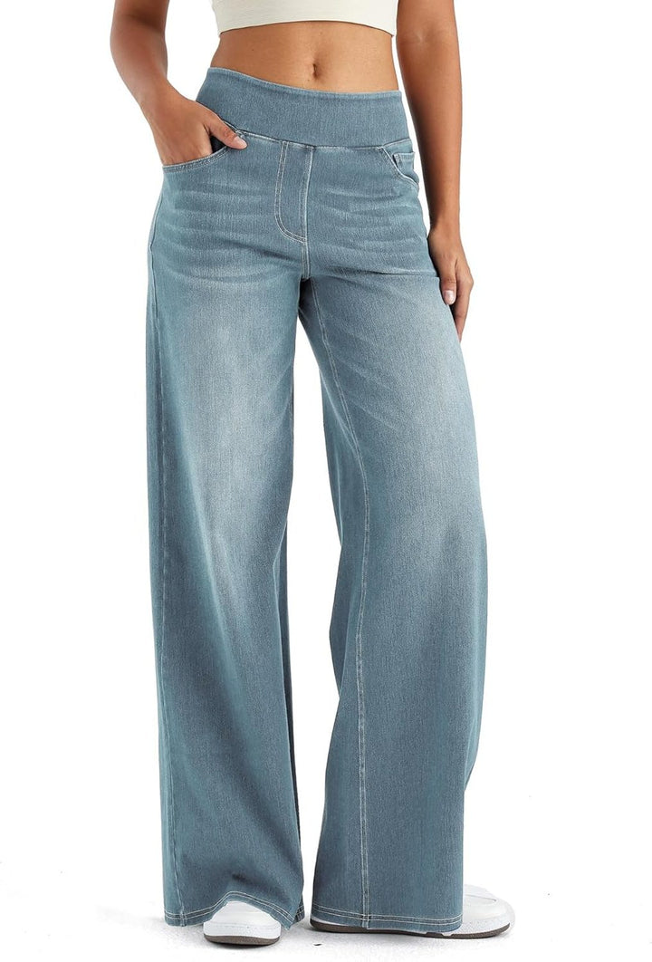 Thomasina | High-Waist-Jeans mit weitem Bein und Gummibund zum Hineinschlüpfen für Damen