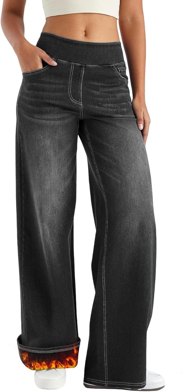 Thomasina | High-Waist-Jeans mit weitem Bein und Gummibund zum Hineinschlüpfen für Damen