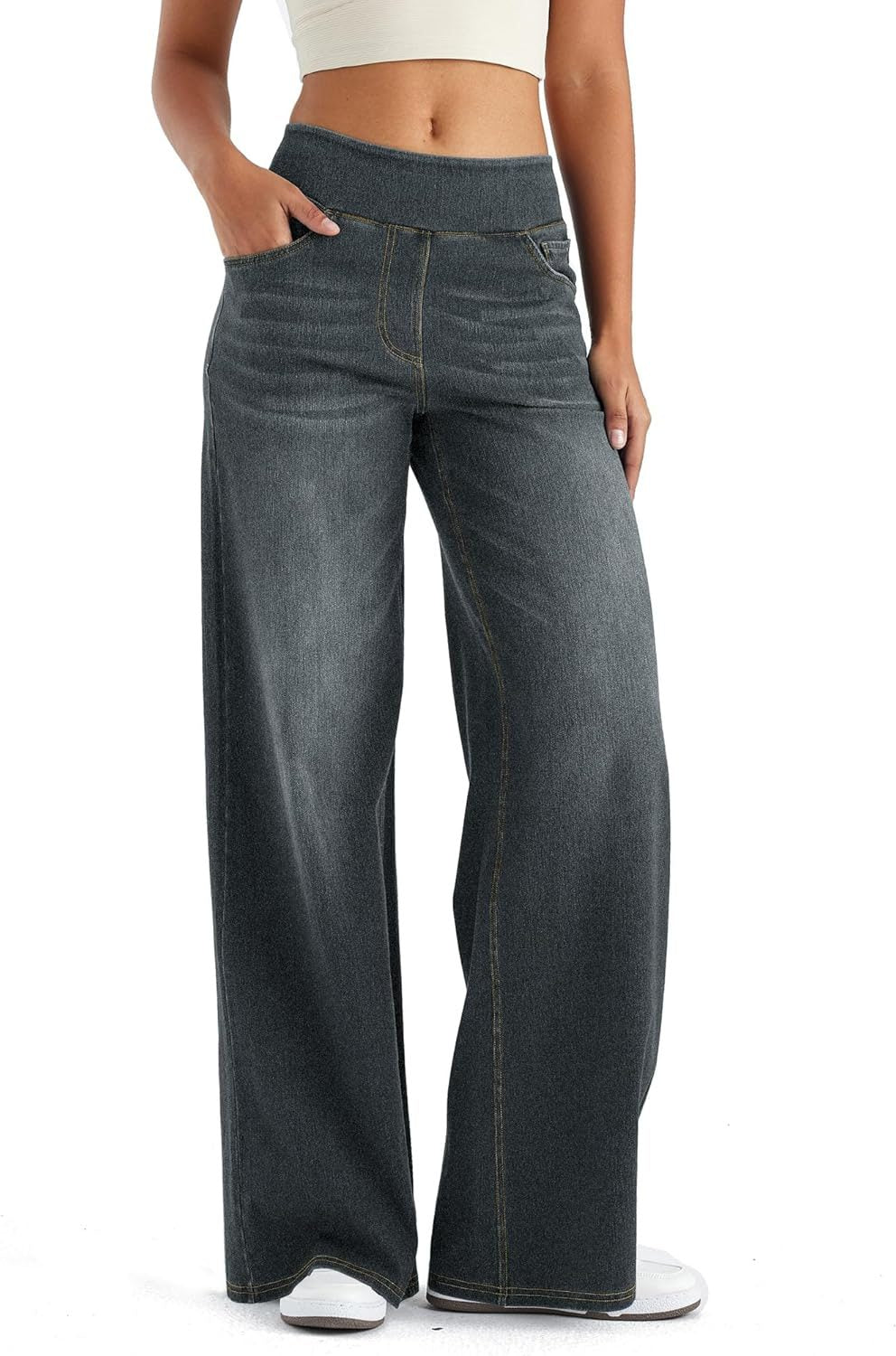 Thomasina | High-Waist-Jeans mit weitem Bein und Gummibund zum Hineinschlüpfen für Damen