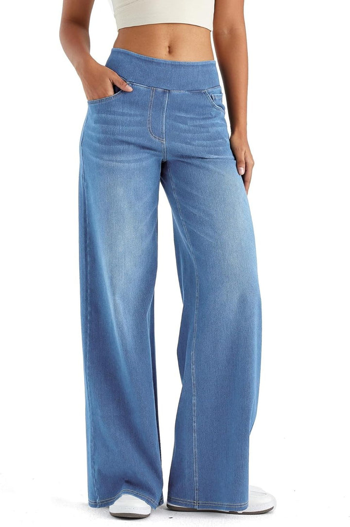 Thomasina | High-Waist-Jeans mit weitem Bein und Gummibund zum Hineinschlüpfen für Damen