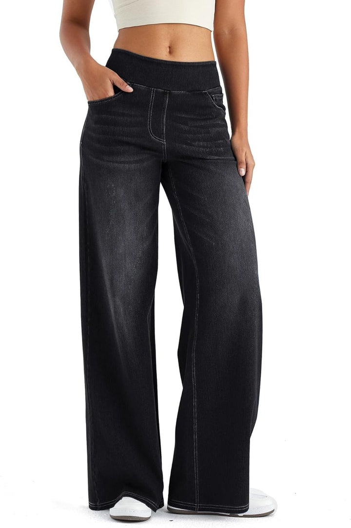 Thomasina | High-Waist-Jeans mit weitem Bein und Gummibund zum Hineinschlüpfen für Damen