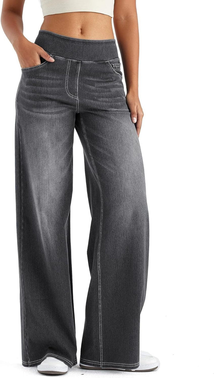 Thomasina | High-Waist-Jeans mit weitem Bein und Gummibund zum Hineinschlüpfen für Damen