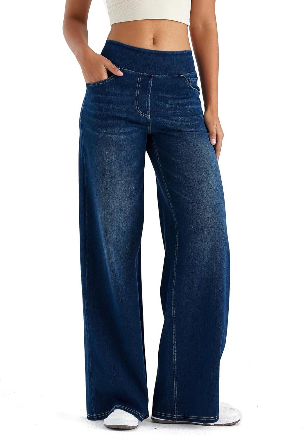 Thomasina | High-Waist-Jeans mit weitem Bein und Gummibund zum Hineinschlüpfen für Damen