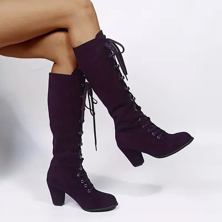 Trinity | Kniehohe Wildleder-Schnürstiefel mit Blockabsatz für Damen