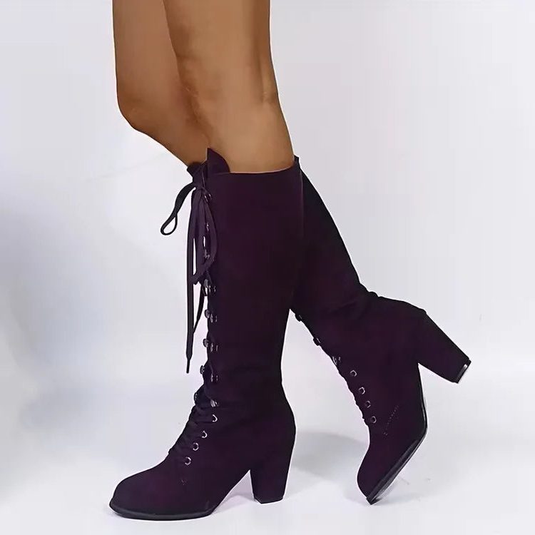 Trinity | Kniehohe Wildleder-Schnürstiefel mit Blockabsatz für Damen