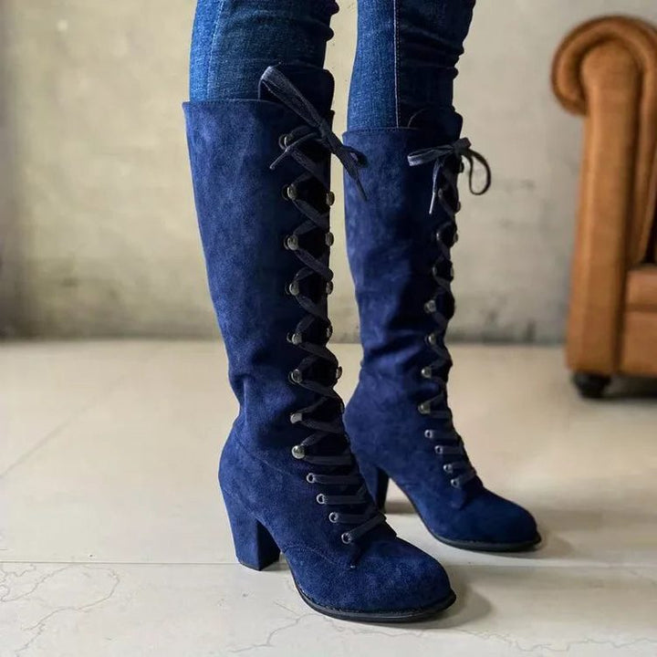 Trinity | Kniehohe Wildleder-Schnürstiefel mit Blockabsatz für Damen