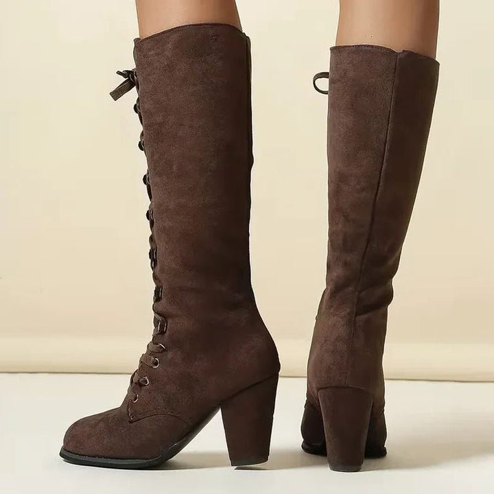 Trinity | Kniehohe Wildleder-Schnürstiefel mit Blockabsatz für Damen