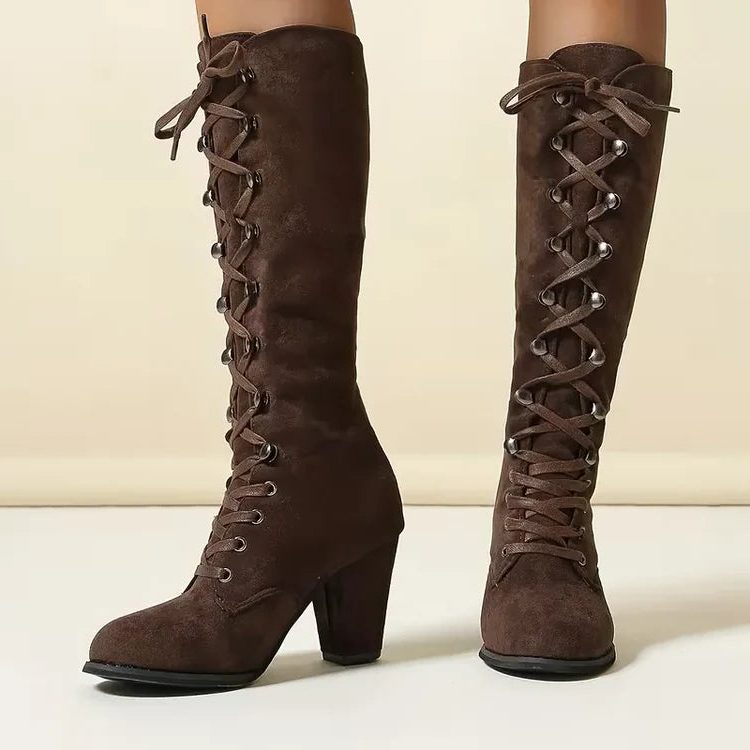 Trinity | Kniehohe Wildleder-Schnürstiefel mit Blockabsatz für Damen