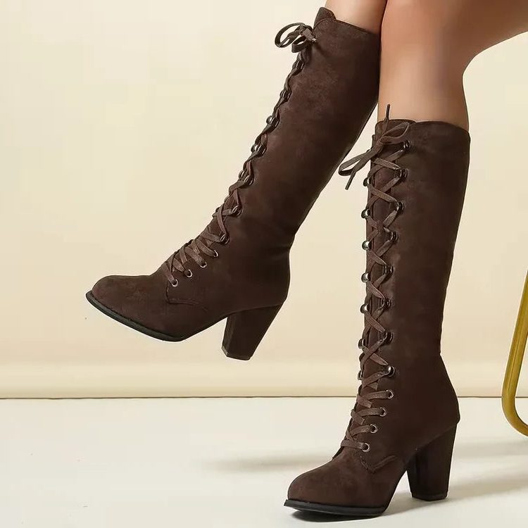 Trinity | Kniehohe Wildleder-Schnürstiefel mit Blockabsatz für Damen