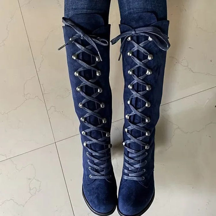 Trinity | Kniehohe Wildleder-Schnürstiefel mit Blockabsatz für Damen