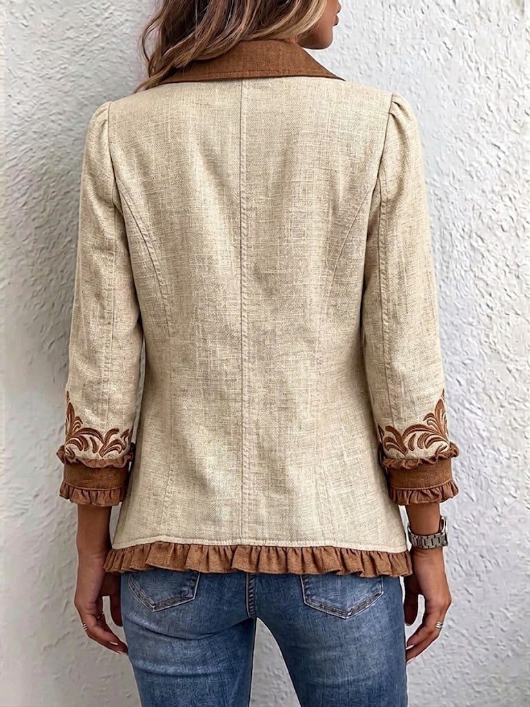 Veronique | Bestickter Blazer mit Rüschen und langen Ärmeln für Damen