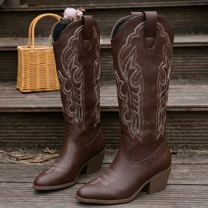 Wendeline | Bestickte Cowgirl-Stiefel mit Blockabsatz für Damen