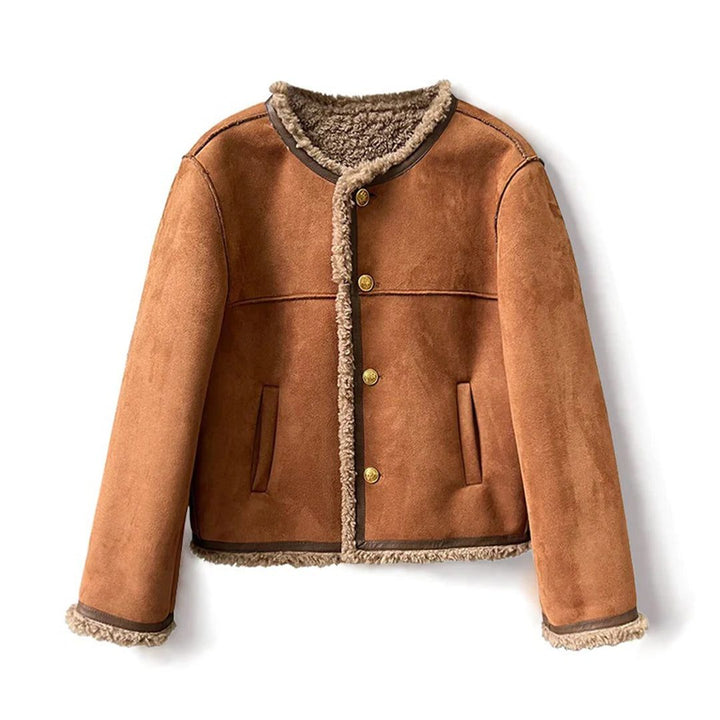 Yvonne | Gefütterte Wildlederjacke mit Kunstfellkragen für Damen