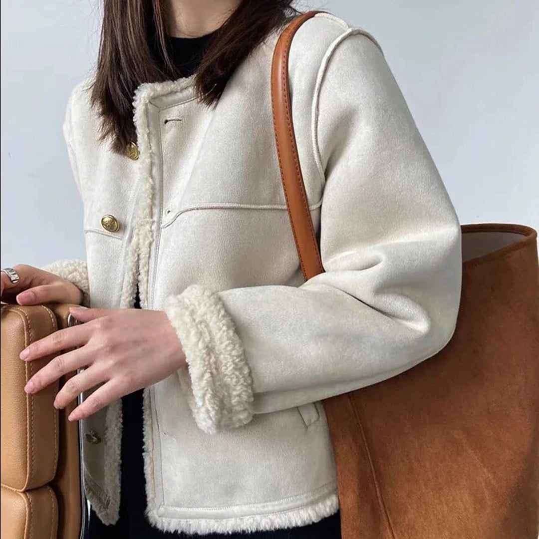 Yvonne | Gefütterte Wildlederjacke mit Kunstfellkragen für Damen