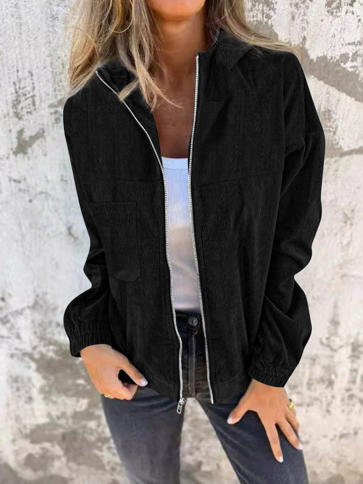 Zoraida | Cordjacke mit Kapuze und Reissverschluss in lockerer Passform für Damen